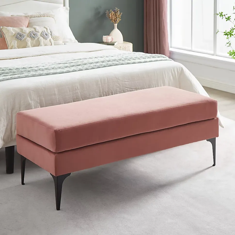 Banc/bout de lit MAX velours vieux rose
