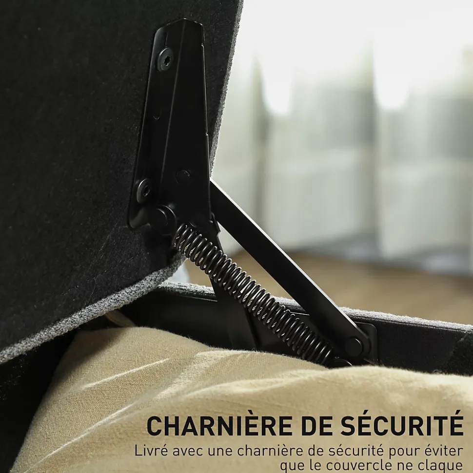Banquette bout de lit coffre design Chesterfield dim. 120 x 40 x 48 cm tissu gris