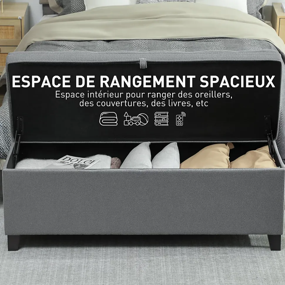 Banquette bout de lit coffre design Chesterfield dim. 120 x 40 x 48 cm tissu gris