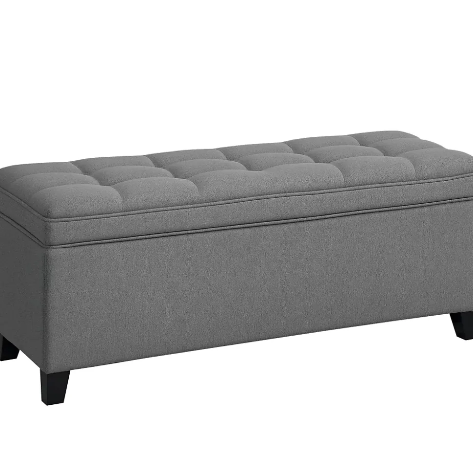 Banquette bout de lit coffre design Chesterfield dim. 120 x 40 x 48 cm tissu gris