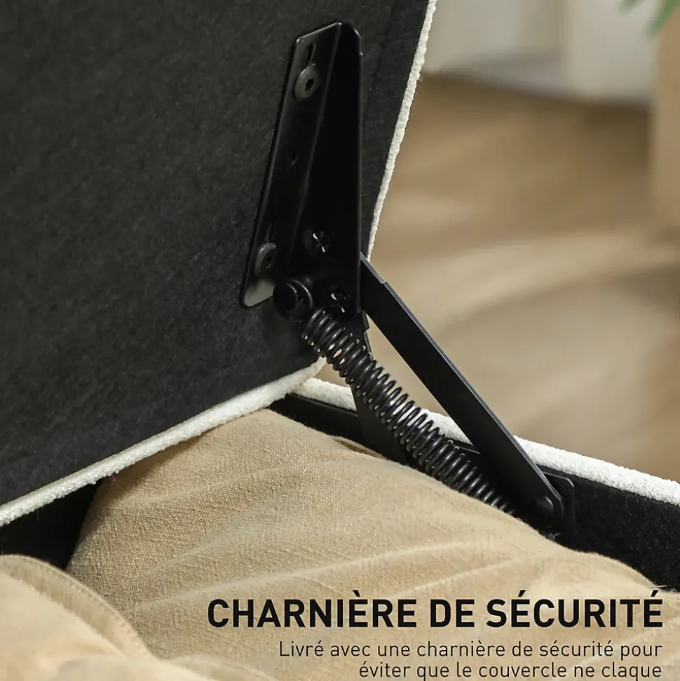 Banquette bout de lit coffre design Chesterfield dim. 120 x 40 x 48 cm tissu écru