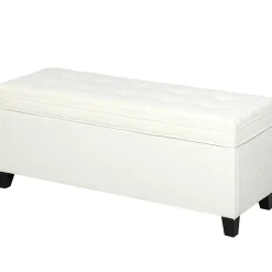 Banquette bout de lit coffre design Chesterfield dim. 120 x 40 x 48 cm tissu écru