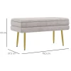Banquette coffre de rangement 2 en 1 piètement effilé incliné acier doré velours taupe