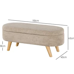 Banquette coffre de rangement 2 en 1 design scandinave dim. 110L x 40l x 43H cm cm piètement bois velours beige