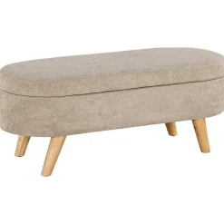 Banquette coffre de rangement 2 en 1 design scandinave dim. 110L x 40l x 43H cm cm piètement bois velours beige