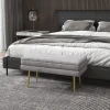 Banquette coffre de rangement 2 en 1 piètement effilé incliné acier doré velours gris clair