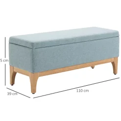 Banquette coffre de rangement 2 en 1 style scandinave dim. 110L x 39l x 45H cm tissu vert d'eau