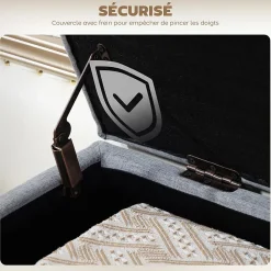 Banquette coffre de rangement 2 en 1 style scandinave dim. 110L x 39l x 45H cm tissu gris