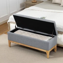 Banquette coffre de rangement 2 en 1 style scandinave dim. 110L x 39l x 45H cm tissu gris
