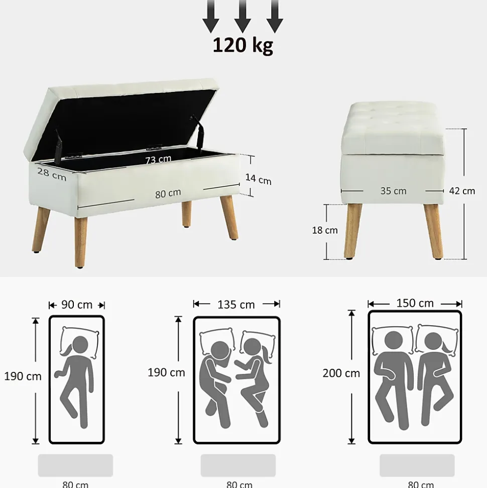Banquette coffre design scandinave piètement effilé bois assise effet capitonné velours crème