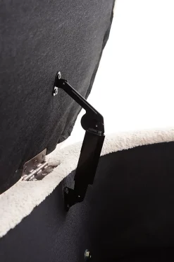 Banquette coffre tapissée en boucle grise avec structure et pieds en pin