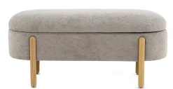Banquette coffre tapissée en boucle grise avec structure et pieds en pin