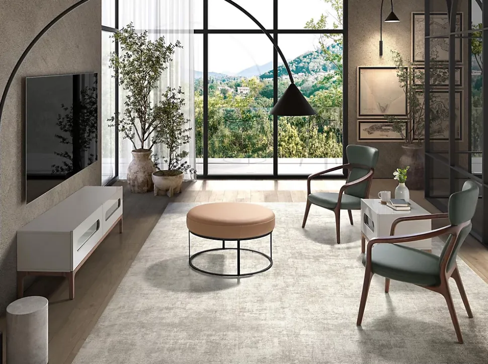 Banquette en cuir marron avec assise rembourrée