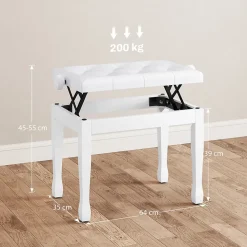 Banquette piano tabouret siege hauteur reglable blanc bois revêtement synthétique