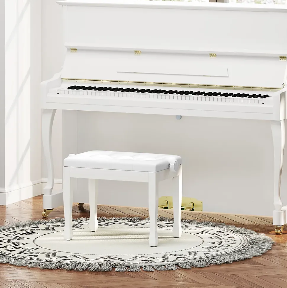 Banquette piano tabouret siege hauteur reglable blanc bois revêtement synthétique