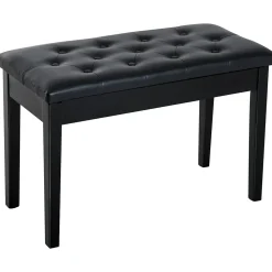 Banquette tabouret siège pour piano avec coffre de rangement pied bois caoutchouc assise capitonnée revêtement synthétique noir