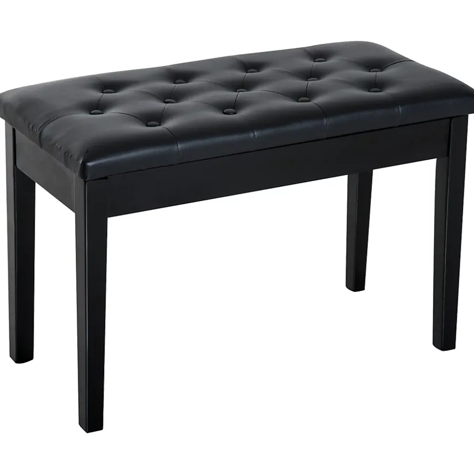 Banquette tabouret siège pour piano avec coffre de rangement pied bois caoutchouc assise capitonnée revêtement synthétique noir
