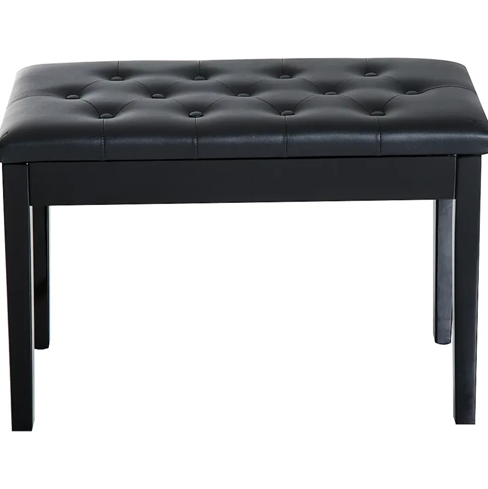 Banquette tabouret siège pour piano avec coffre de rangement pied bois caoutchouc assise capitonnée revêtement synthétique noir