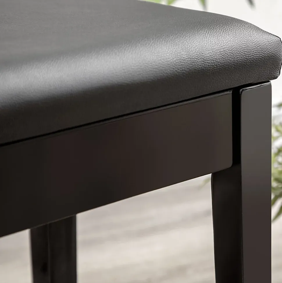 Banquette tabouret siège pour piano avec coffre de rangement pied bois hévéa revêtement synthétique noir