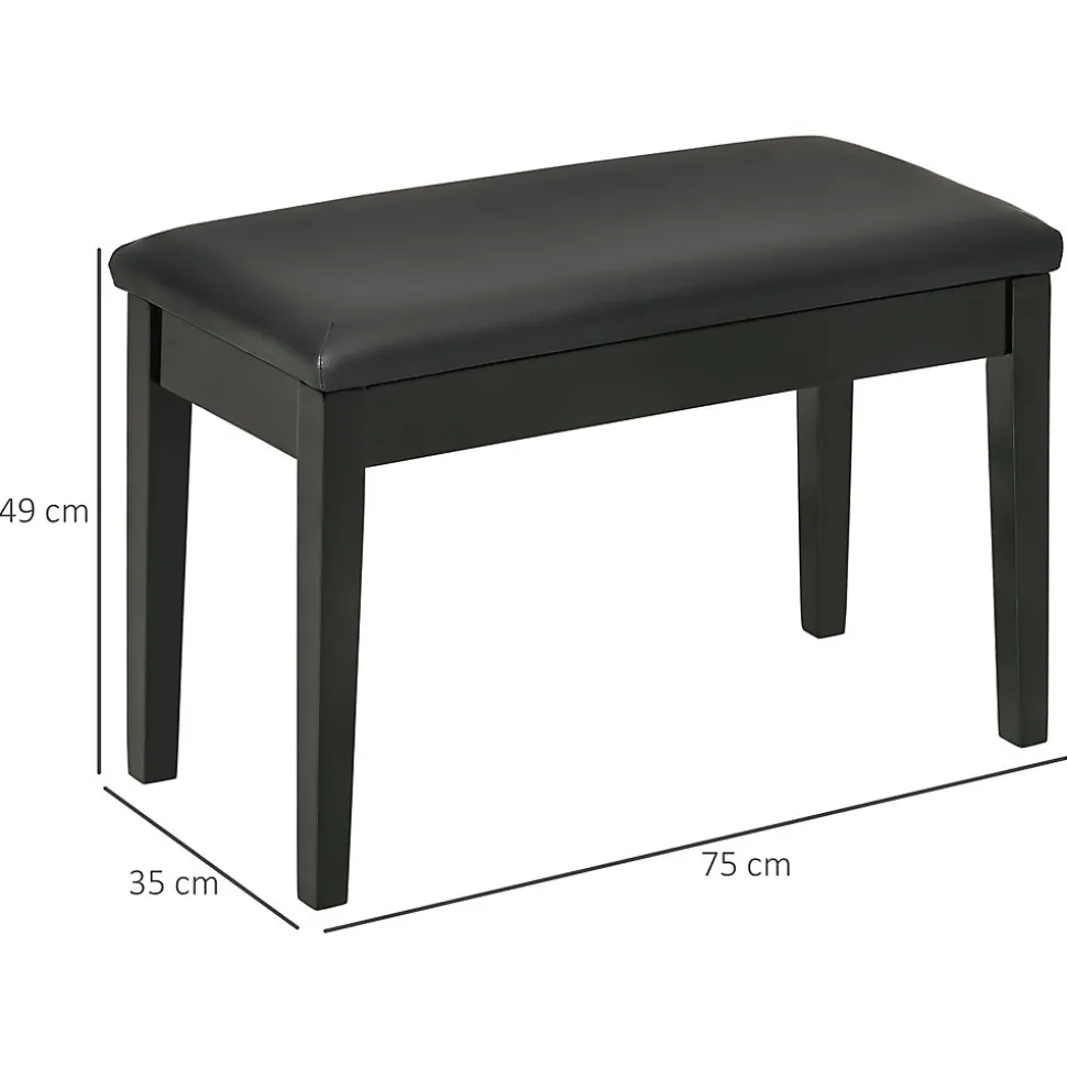 Banquette tabouret siège pour piano avec coffre de rangement pied bois hévéa revêtement synthétique noir