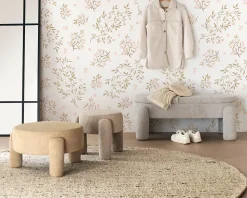 Banquette tapissée avec structure et pieds en boucle blanche