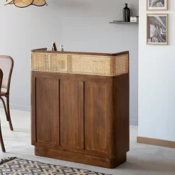Bar en bois de manguier et cannage Remick