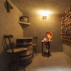 Bar Globe Terrestre avec 3 Roues Porte Bouteilles en Bois Mini Bar Roulant 4 Compartiments Bon Cadeau