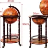 Bar Globe Terrestre avec 3 Roues Porte Bouteilles en Bois Mini Bar Roulant 4 Compartiments Bon Cadeau Cafe