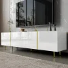 Best Mobilier ,Meuble TV Celeste Rectangulaire en Bois Blanc Laqué avec Rangements 4 Portes, Salon