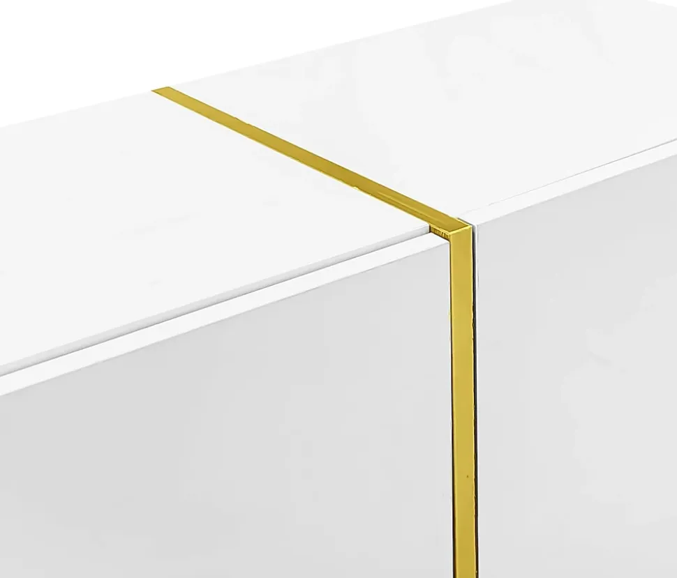 Best Mobilier ,Meuble TV Celeste Rectangulaire en Bois Blanc Laqué avec Rangements 4 Portes, Salon