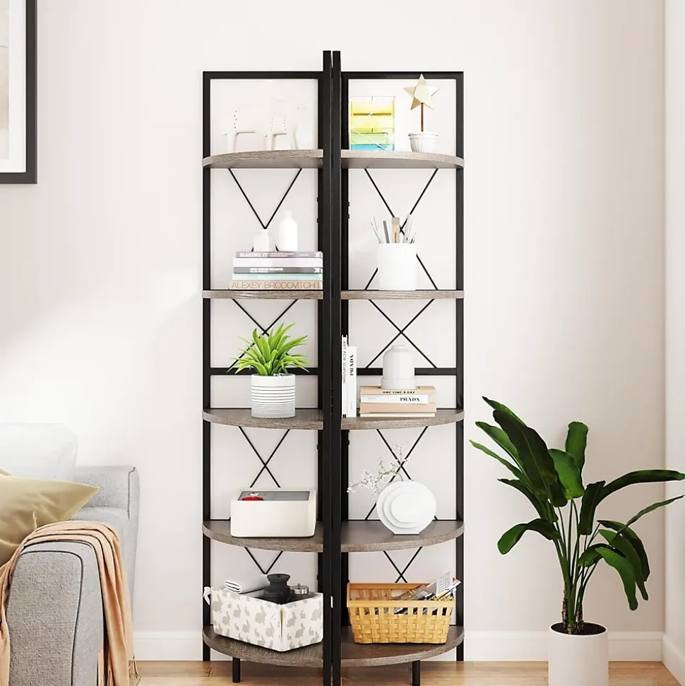 Biblioque Étagère Angle à 5 Niveaux Etagère de Rangement 160cm Cadre en Métal Kits Anti basculement Gris