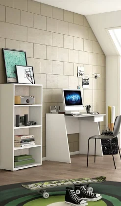 Bibliotheque Ddjuri, Bibliotheque avec 3 Etageres réglables, Etagere à livres, 60x30h130 cm, Blanc et Chêne