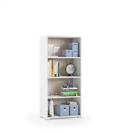Bibliotheque Ddjuri, Bibliotheque avec 3 Etageres réglables, Etagere à livres, 60x30h130 cm, Blanc et Chêne