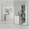 Bibliotheque Dedjoum, Bibliotheque avec 4 Etageres réglables, Etagere à livres, 60x30h195 cm, Blanc et Ciment