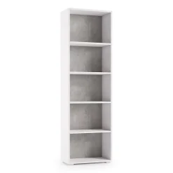 Bibliotheque Dedjoum, Bibliotheque avec 4 Etageres réglables, Etagere à livres, 60x30h195 cm, Blanc et Ciment