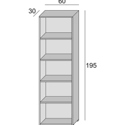 Bibliotheque Dedjoum, Bibliotheque avec 4 Etageres réglables, Etagere à livres, 60x30h195 cm, Blanc et Ciment
