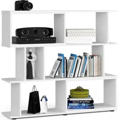 Bibliotheque FIX Blanche 120 cm façade Blanche 6 étagères 120x28,4x107,5 cm