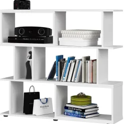 Bibliotheque FIX Blanche 120 cm façade Blanche 6 étagères 120x28,4x107,5 cm