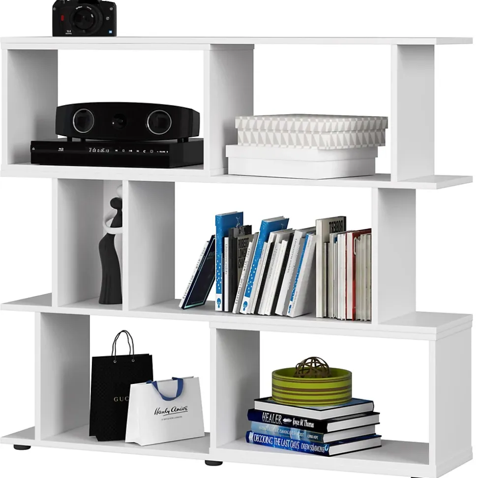 Bibliotheque FIX Blanche 120 cm façade Blanche 6 étagères 120x28,4x107,5 cm