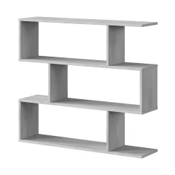 Bibliotheque Hampton, Bibliotheque basse double face, Etagere à trois compartiments, 110x24h97 cm, Gris béton