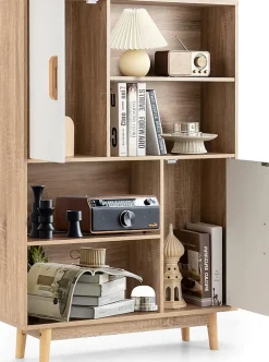 Bibliotheque Meuble de Rangement a 4 Niveaux avec 4 Etageres Ouvertes et 2 Cabinets de Porte,Charge Max 20KG,80X24X119,5CM