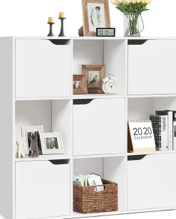 Bibliotheque Meuble de Rangement 9 Compartiments, Etagere de Rangement avec 5 Portes, Montage Facile, Ideal pour Bureau, Salon