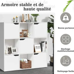 Bibliotheque Meuble de Rangement 9 Compartiments, Etagere de Rangement avec 5 Portes, Montage Facile, Ideal pour Bureau, Salon