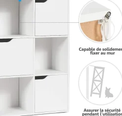 Bibliotheque Meuble de Rangement 9 Compartiments, Etagere de Rangement avec 5 Portes, Montage Facile, Ideal pour Bureau, Salon