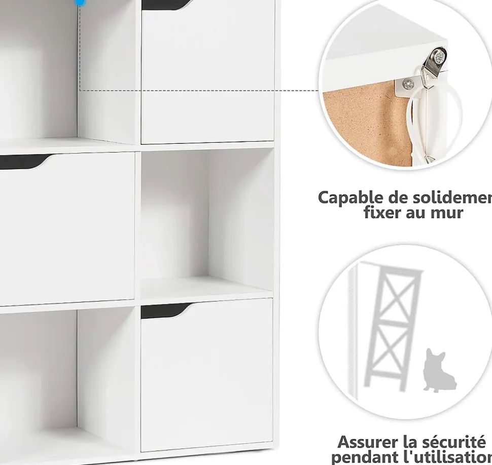 Bibliotheque Meuble de Rangement 9 Compartiments, Etagere de Rangement avec 5 Portes, Montage Facile, Ideal pour Bureau, Salon