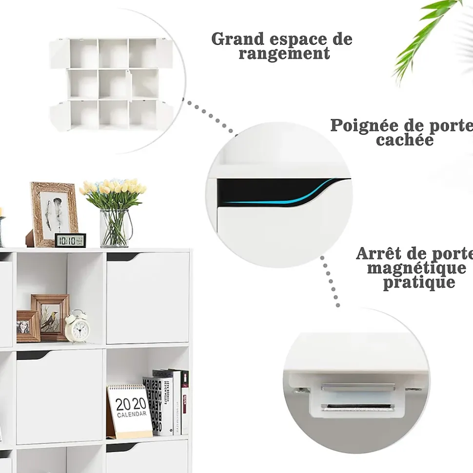 Bibliotheque Meuble de Rangement 9 Compartiments, Etagere de Rangement avec 5 Portes, Montage Facile, Ideal pour Bureau, Salon