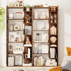 Bibliotheque pour Salon en Bois à 6 Niveaux, Bibliothèque Meuble de Rangement Haut avec Kit Anti-basculement