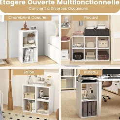 Bibliothèque à 2 Cubes Etagères Ouvertes Verticale Moderne à 3 Niveaux Meuble de Rangement Ouvert Autoportant avec 2 Kits Blanc