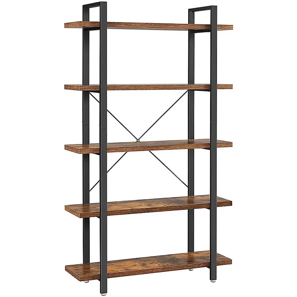 Bibliothèque à 5 niveaux en métal et effet bois - L105 x 177,5 cm