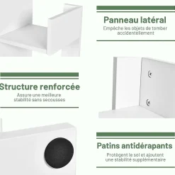 Bibliothèque à 8 Niveaux Forme Arbre Charge 80kg étagère de Rangement de Bureau avec Dispositif Anti Basculement Blanc